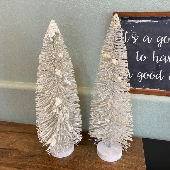 Vintage Other - Set of 2 Extra Large Flocked Bottle Brush Trees w/Iridescent Glitter